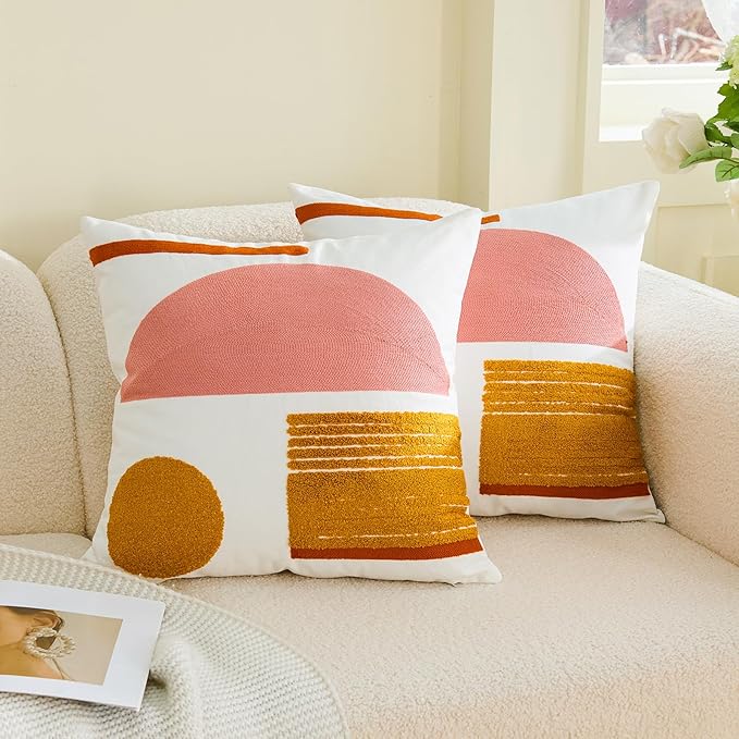 HOdo Home 2PCS 18x18 Pillow Covers-Throw Pillow Cover,Tufted Boho Jacquard Pillow Covers,Farmhouse Decorative Pillow Cover,Pillow Cases for Couch,Sofa,Bed,Chair,Living Room,Home Decor-Ruum Studio Home