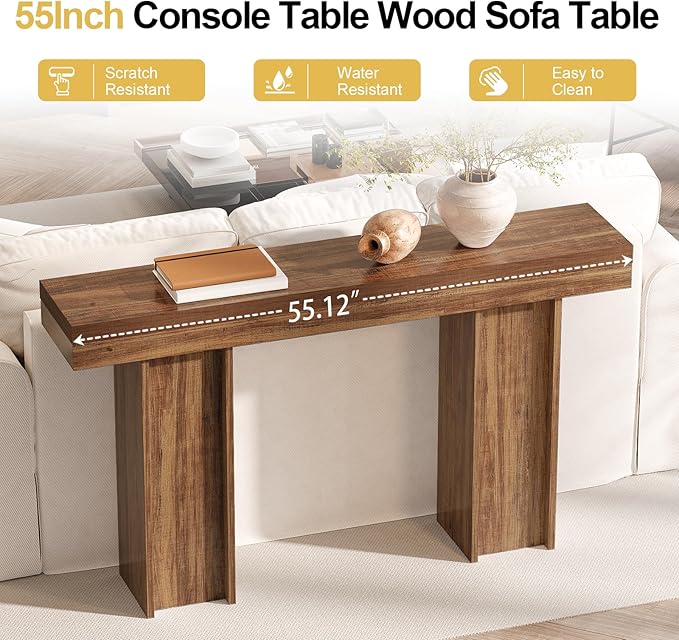 55Inch Farmhouse Console Table,Wooden Rectangular Sofa Table Behind The Couch,Entryway Console Table with Storage for Living Room, Hallway,Entrance (Light Brown)-Ruum Studio Home