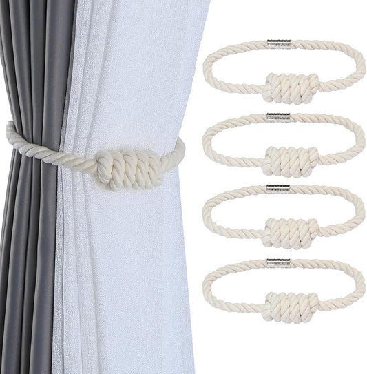 Fenghuangwu 4Pack Magnetic Curtain Tiebacks – Bohemian Style Handmade Woven Tie-Backs for Drapes,Elegant Exquisite Knot Holdbacks,Outdoor Boho & Modern Home Decor-Cotton-Ruum Studio Home