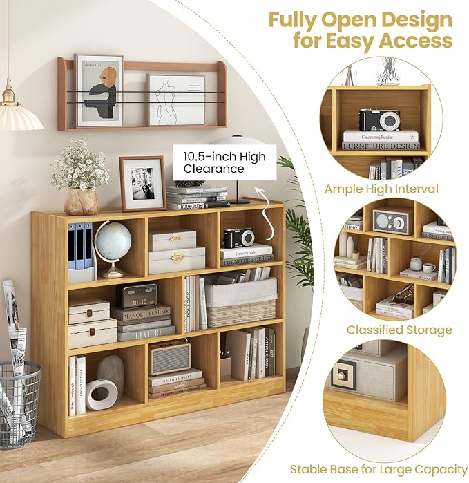 Tangkula 8-Cube Bookcase, Wood 3 Tier Open Storage Bookshelf, Modern Multipurpose Display Cabinet for Living Room, Study, Reading Nook, 48 x 12.5 x 36.5 Inch, Burlywood-Ruum Studio Home