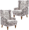 DUOMAY Tufted Accent Chair Set of 2, Modern Linen Upholstered Wingback Side Arm Chair for Living Room Bedroom with Wood Legs, Comfy Reading Guest Chair for Office, Beige Flower Pattern-Ruum Studio Home