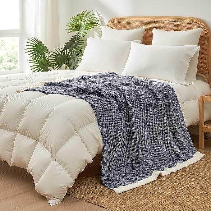Snuggle Sac Heather Navy Throw Blanket for Couch, Super Soft Warm Microfiber Blankets Navy Blue, Cozy Knit Fuzzy Plush Lightweight Throws for Sofa, Bed, Heather Navy,50x60 inches-Ruum Studio Home