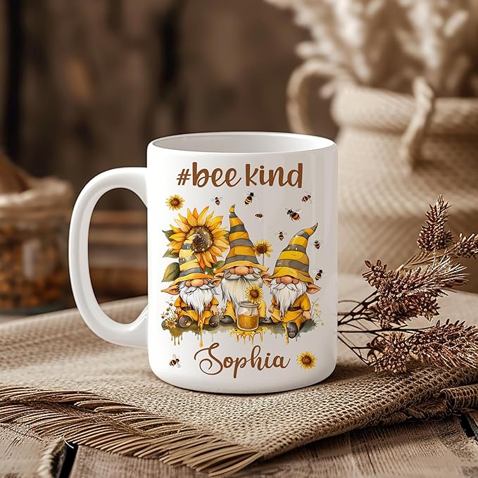 Hyturtle Personalized Bee Gnomes Mug - Bee Keeper Gifts For Women - Honeybee Gifts For Gnomes Lover - Animals Present For Lover - Teacher Appreciation Present - Custom Coffee Cup Ceramic Mug 11 15 Oz-Ruum Studio Home