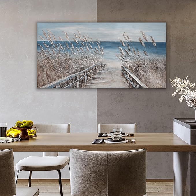 Canvas Wall Art Decor Large Wall Art for Living Room Vintage Coastal Wall Art Prints Landscape Beach Wall Art Decorations Blue Artwork for Walls Bedroom Office Kitchen Wall Decor 24" X 48"-Ruum Studio Home