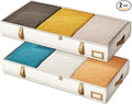 Vailando Under Bed Storage Containers, Foldable Storage Bins for Blankets, Comforter, and Seasonal Clothing, 6 Inches Tall, Beige with Brown Leather Handles, 2-Pack-Ruum Studio Home