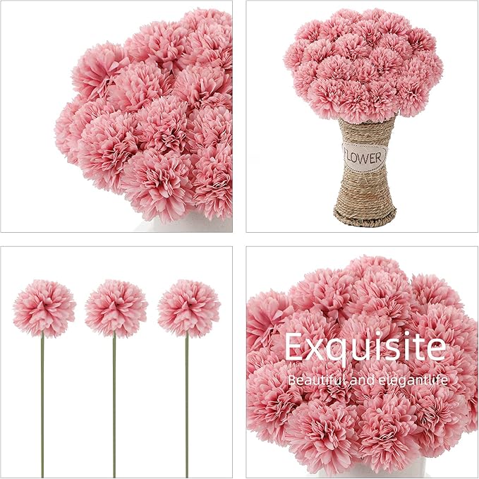 Kimura's Cabin 20Pcs Fake Chrysanthemum Artificial Silk Ball Flower Faux Mums Flowers Bouquets for Wedding Party Home Kitchen Table Decor DIY Decoration (Dark Pink)-Ruum Studio Home