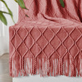 inhand Knitted Throw Blankets for Couch and Bed, Soft Cozy Knit Blanket with Tassel, Coral Pink Lightweight Decorative Blankets and Throws, Farmhouse Warm Woven Blanket for Men and Women, 60"x80"-Ruum Studio Home