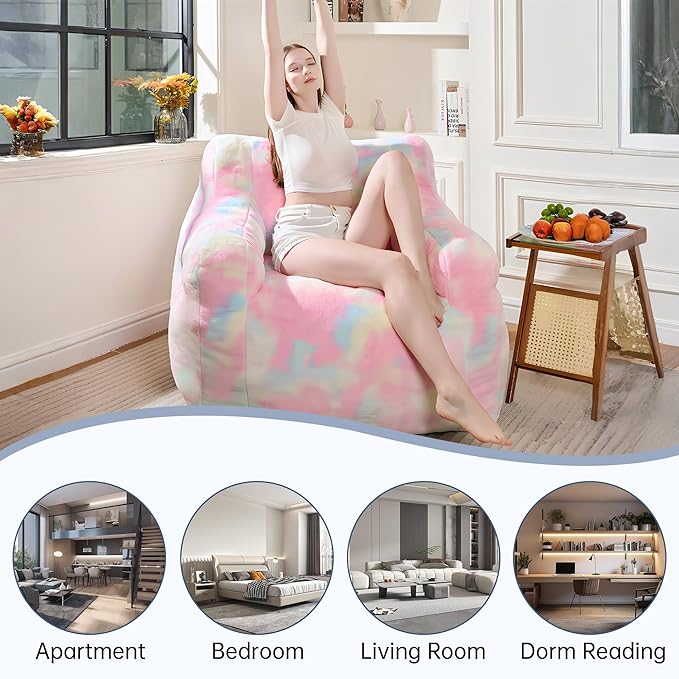 Recaceik Large Plush Bean Bag Chairs, Memory Foam Bean Bag Chair for Adults & Kids with Armrests, Comfy BeanBag Lounge Lazy Floor Sofa Accent Chair for Living Room, Bedroom, Dorm, Colorful Rainbow-Ruum Studio Home
