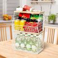 Fruit Basket, 2-Tier Fruit Bowl for Kitchen Counter, Stackable Wall Mounted Fruit Storage, Snack Organizer, Potato and Onion Storage Basket, Hanging Pantry Storage with Wood Lid, 2 Set, White-Ruum Studio Home