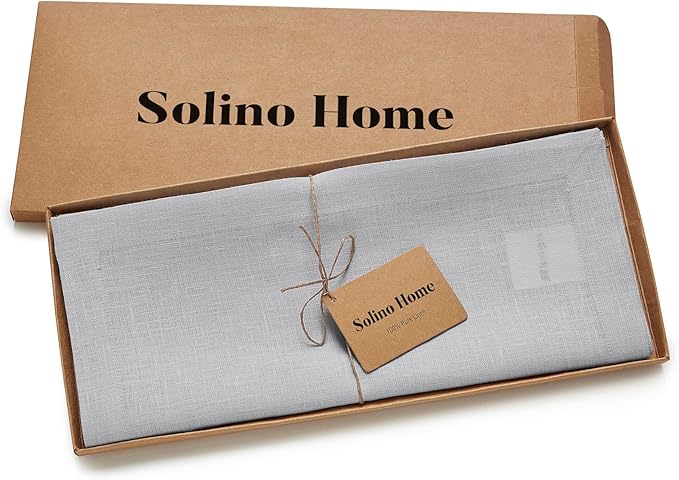 Solino Home Linen Soft Grey Table Runner 108 Inches Long - 100% Pure Linen 14 x 108 Inch Table Runner for Fall, Autumn, Thanksgiving - Fete-Ruum Studio Home