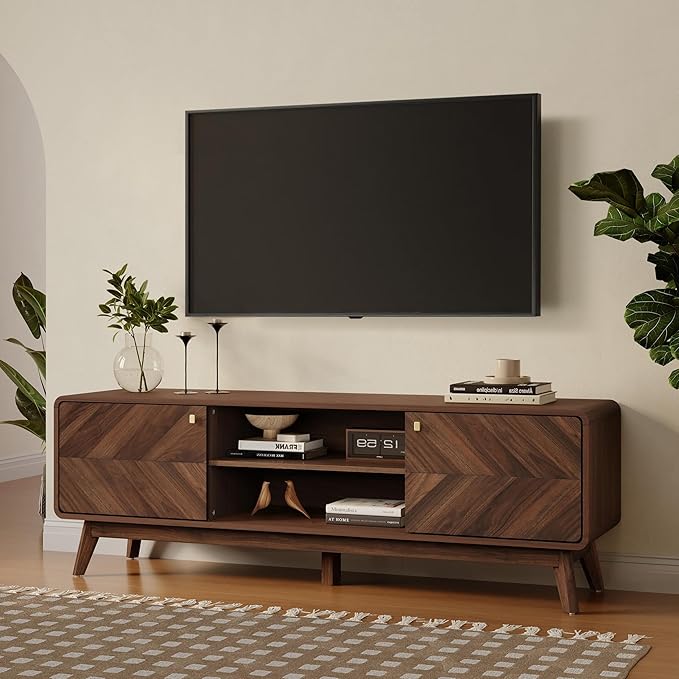 LuxenHome Mid Century Modern TV Stand, 63" TV Stands for Living Room for TVs up to 65", Entertainment Center with Storage, Wood TV Console with Tapered Legs, Television Stands-Ruum Studio Home
