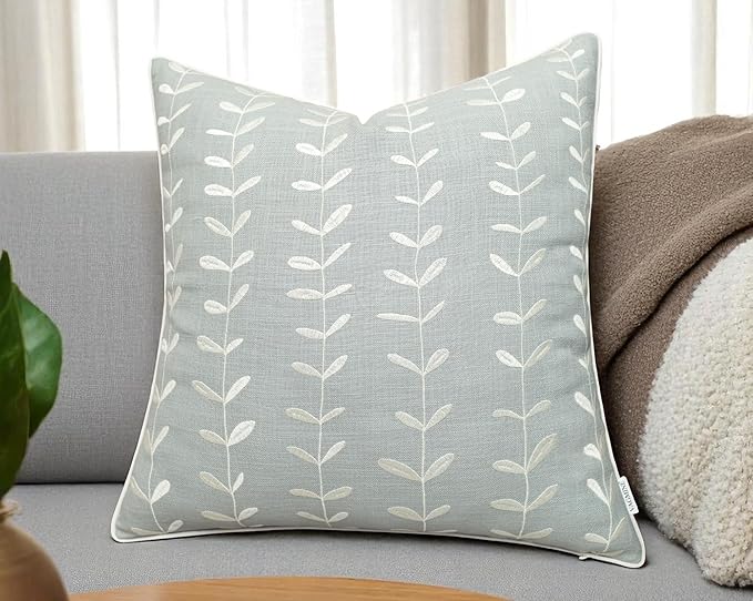 VAGMINE Embroidered Lollipop Pillow Cover - 18x18 Inches Square - 100% Cotton Robins Egg Decorative Cushion Cover - Elegant Stitch Detailing - Cozy Contemporary Accent for Couch, Chair, Bedroom-Ruum Studio Home