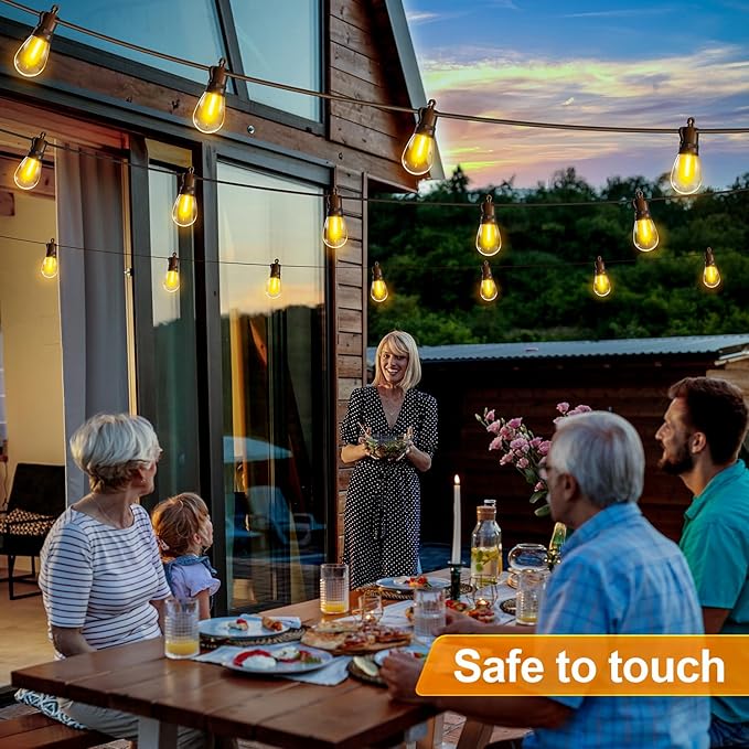 Outdoor String Lights Patio LED Light Outside - 60M 58+2 S14 LED Dimmable 200ft Porch Lighting IP65 Waterproof-Ruum Studio Home