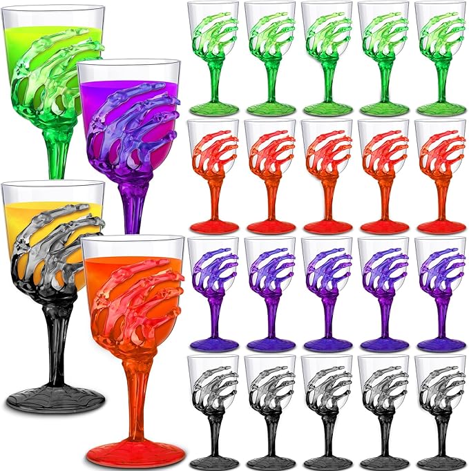 Yungyan 60 Pcs Halloween Skeleton Hand Plastic Goblets Set 12 oz Spooky Skeleton Hand Goblets Halloween Clear Cups Wine Glasses Creepy Champagne Decorations for Party Haunted House 4 Color-Ruum Studio Home