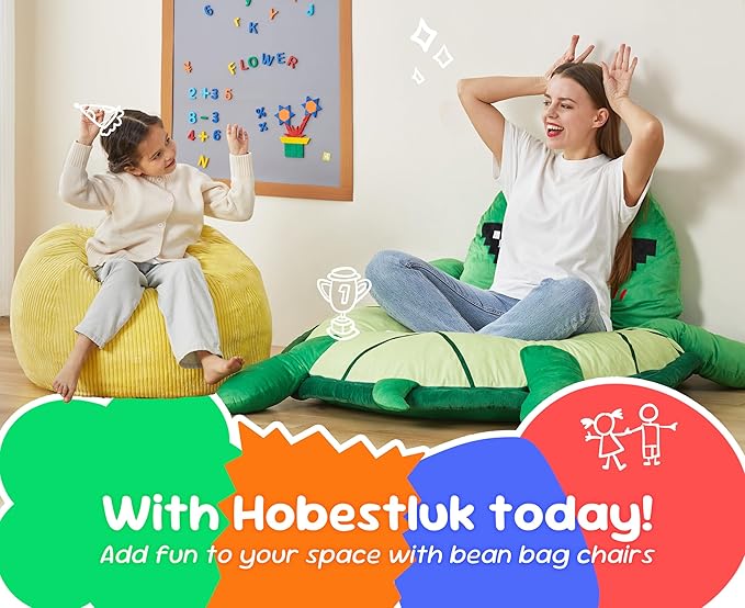 Hobestluk 2.5FT Bean Bag Chair Beanbags Small Bean Bag Chair with Filler Included Teardrop Bean Bag with Removable Cover for Bedroom Living Room (Small, Yellow)-Ruum Studio Home