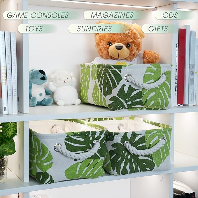 Storage Cubes, Storage Bins Baskets for Organizing 6 Pack for Organizing Toys, Clothes, Closet Baskets with Rope Handles for Nursery Home(White and Green,12"L×8"W×5"H)-Ruum Studio Home