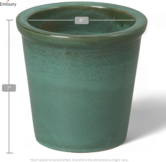 Emissary Round Stoneware Planter (Parent SKU 12012) (Green, 8" D x 7" H)-Ruum Studio Home