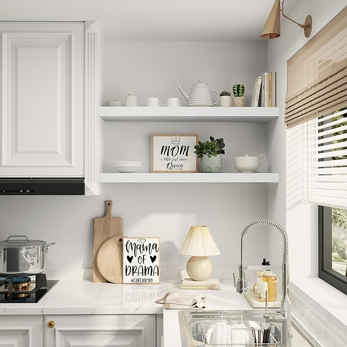 10 inch Deep Wall Shelves 36 inche Long, 1.8 Thick Single Floating Shelf Wall Mounted, Heavy Duty 70 lbs Shelves for Bedroom, Books, Living Room, Kitchen, Office Modern Farmhouse Decor, White-Ruum Studio Home