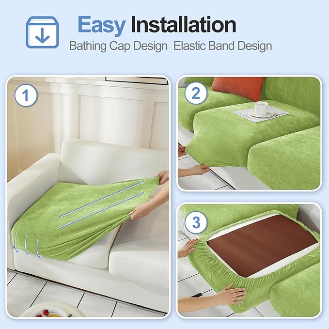 Couch Cushion Covers Individual Large Super Stretch Chenille (Softer Version) Sofa Cushion Covers, Couch Seat Covers Couch Slipcovers Furniture Protector (3PC, Green)-Ruum Studio Home