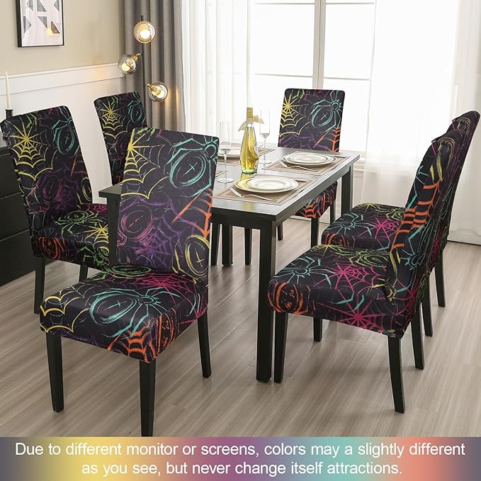 JQinHome Spider Halloween Chair Slipcover,Web Black Chair Covers Set of 4, High Stretch Washable Chair Protector Cover for Dining Room, Kitchen,Home Party,Wedding Ceremony(Spider,4PC)-Ruum Studio Home
