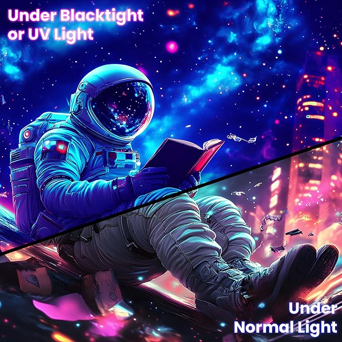 BVBOX Astronaut Space Blacklight Tapestry 79"x59", UV Reactive Astronaut Reading Universe Galaxy Planet Glow in Dark Tapestries, Black Light Neon Upright Poster Wall Hanging Backdrop Decor for Bedroom Living Room-Ruum Studio Home