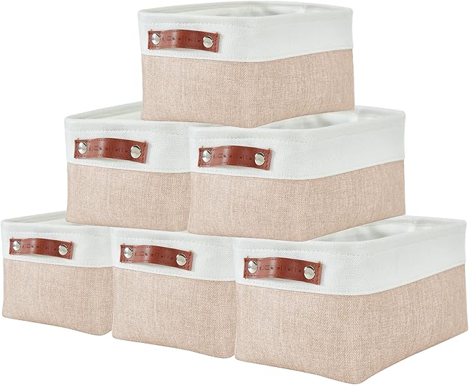 DECOMOMO Small Storage Basket, Closet Storage Bins, Baskets for Organizing Shelves (Beige & White, Small - 6 Pack)-Ruum Studio Home