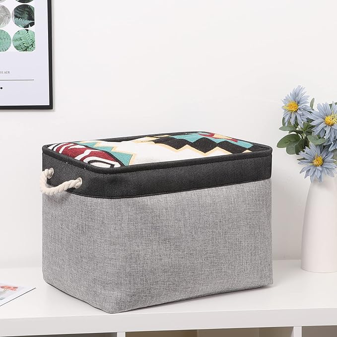 Bidtakay Fabric Storage Baskets with Handles [2-Pack] Large Canvas Organizer 16" X 11.8" X 11.8" Foldable Tall Baskets Rectangular Gift Basket Decorative Storage Bins for Closet, Home(Black&Grey)-Ruum Studio Home