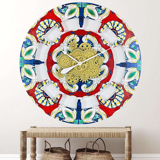 The Gears Clock Wall Clock Italy Collection with Moving Gears (Furore, 36 inch Round)-Ruum Studio Home