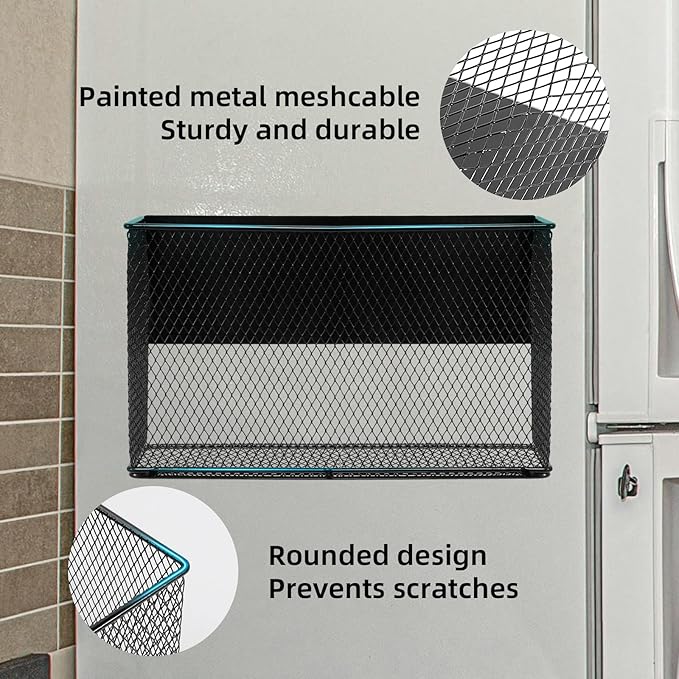 Black Magnetic Basket - Refrigerator Spice Rack & File Holder Locker Organizer - Wire Mesh Magnetic Shelf for Kitchen Storage-Ruum Studio Home