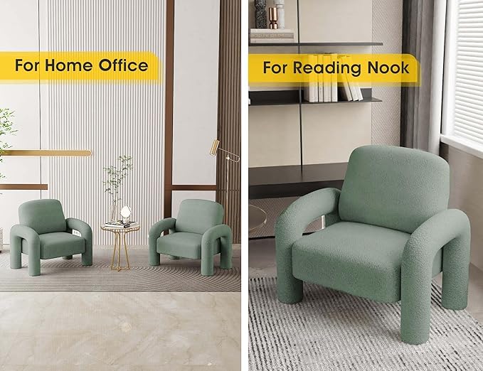 Modern Sherpa Accent Chair, Teddy Upholstered Arm Single Sofa, Cozy Fluffy Reading Chair for Living Room, Bedrooms, Corner (Mint Green)-Ruum Studio Home