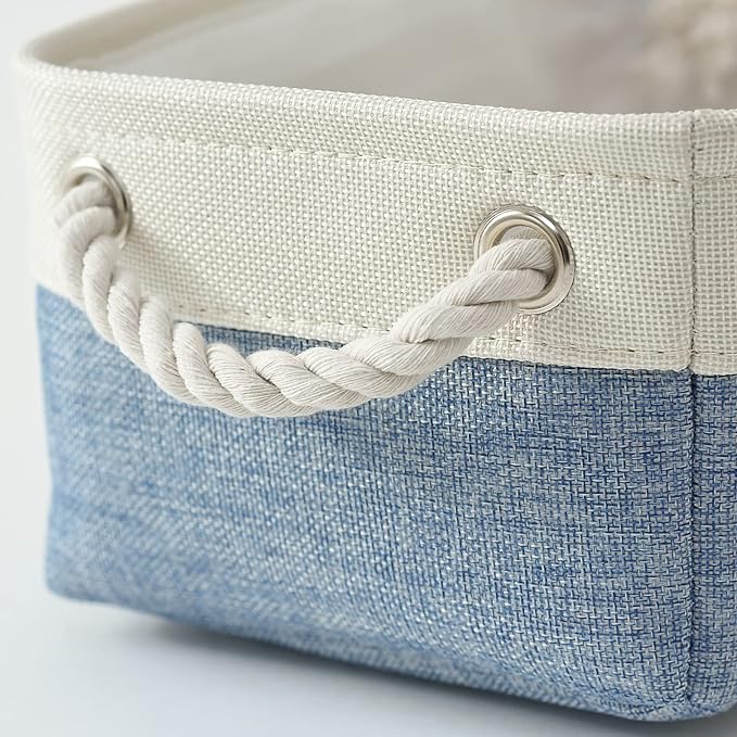 TcaFmac Storage Basket for Shelves - Small 6 Pack Fabric Storage Bins for Organizing, Collapsible Storage Cubes with Handle for Closet Cloth Toy Decorative Gift (White & Blue11.8 x 7.8 x 5.2 inch)-Ruum Studio Home
