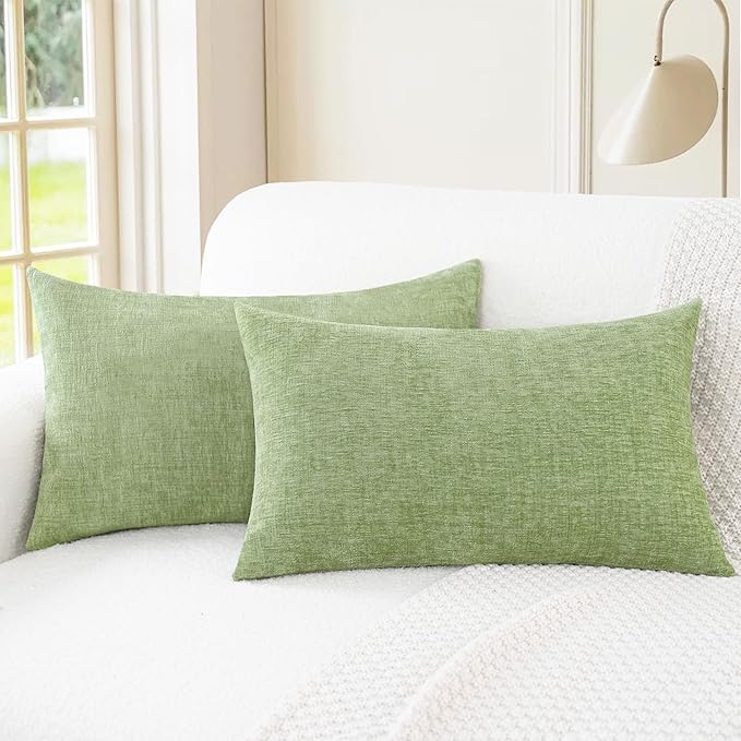CaliTime Throw Pillow Covers Decorative 12 X 20 Inches Pack of 2 Cozy Chenille Cushion Cases for Couch Sofa Bed Living Room Home Sage Green-Ruum Studio Home