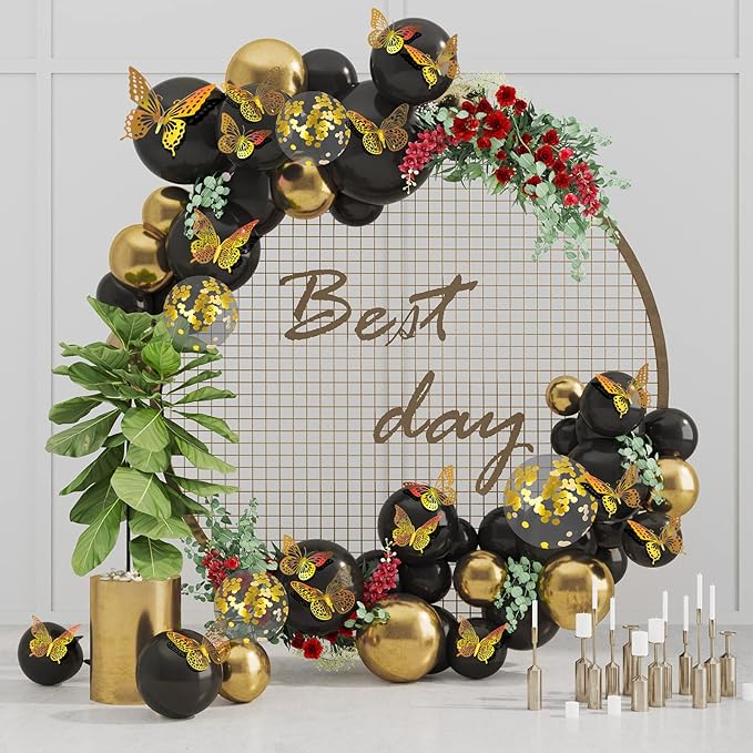 SAOROPEB 3D Butterfly Wall Decor - 48 Pcs, 4 Styles, 3 Sizes - Removable Gold Decorations for Birthday & Party Celebrations-Ruum Studio Home