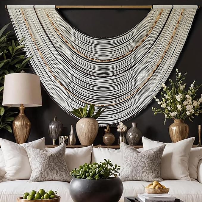 Macrame Wall Hanging Handcrafted Boho Wall Decor Bead Woven Wall Hanging for Bedroom, Living Room, Entryway, Farmhouse or Nursery Bohemian Home Aesthetic 57"x35"-Ruum Studio Home