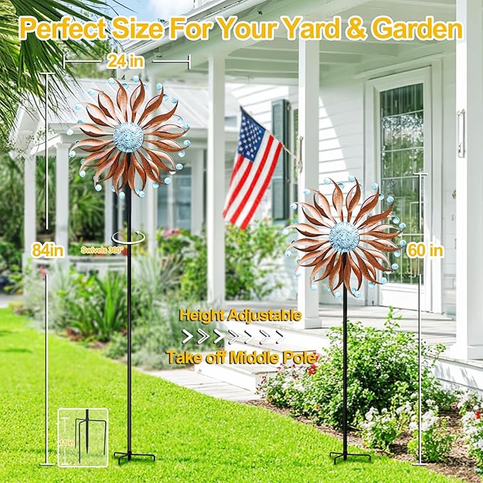 LimeHill Metal Wind Spinner for Garden and Yard - Kinetic Wind Spinners Outdoor Large (24 x 84 inches)-Ruum Studio Home
