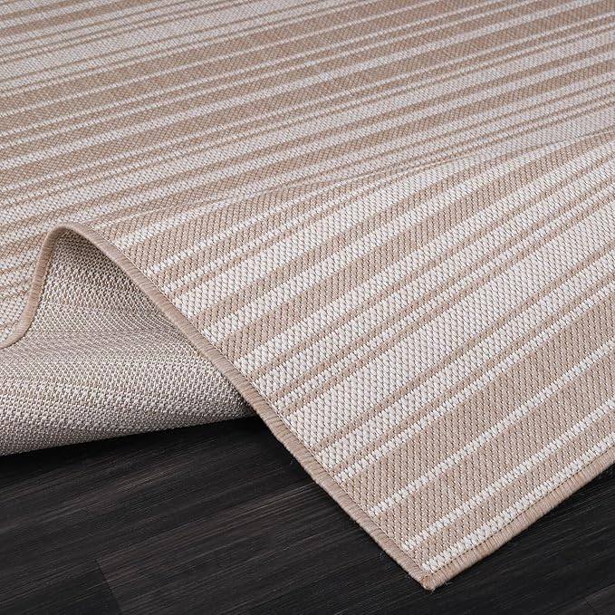 Stripe Outdoor Rug 6x9 Washable Outside Carpet for Indoor Patio Porch Waterproof Easy Cleaning Non Shedding Area Rugs Beige 6 x 9-Ruum Studio Home