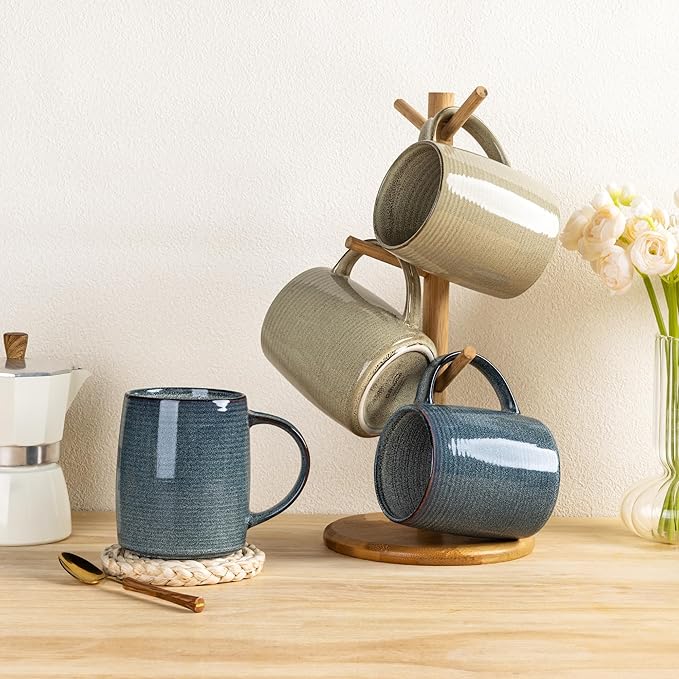 GBHOME Large Ceramic Coffee Mugs Set of 6, 18oz Handmade Stoneware Coffee Mugs Set for Latte/Cappuccino/Hot Cocoa, Dishwasher & Microwave Safe, Multi-Color-Ruum Studio Home