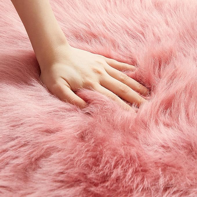 AMTOVO Faux Fur Rug, Blush Pink Ultra Soft Fluffy Shag Sheepskin Rug, 2 x 6 ft Runner Area Rugs for Bedroom Sofa Throw Cushion Room Decor, Rectangle-Ruum Studio Home