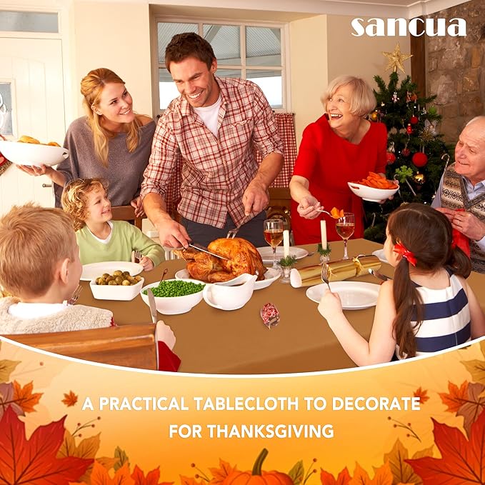 sancua Fall Tablecloth Rectangular for 6 Foot Tables - 60 x 102 Inch - Stain and Wrinkle Resistant Rectangle Table Cloth, Fabric Thanksgiving Table Cover for Dining Tables, Buffet Parties, Bronze-Ruum Studio Home