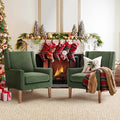 COLAMY Modern Wingback Living Room Chair Set of 2, Upholstered Fabric Accent Armchair, Single Sofa Chair with Lounge Seat and Wood Legs for Bedroom/Office/Reading Spaces, Green-Ruum Studio Home