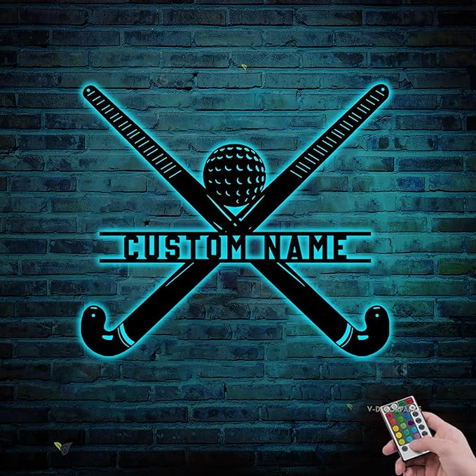 Custom Hockey LED Wall Sign - Hockey Metal Wall Art with Helmet & Sticks, 16-Color LED with Remote Control, Hockey Decor for Boys Room, Players, Fans, Coaches, Man Cave, Sports Lovers-Ruum Studio Home