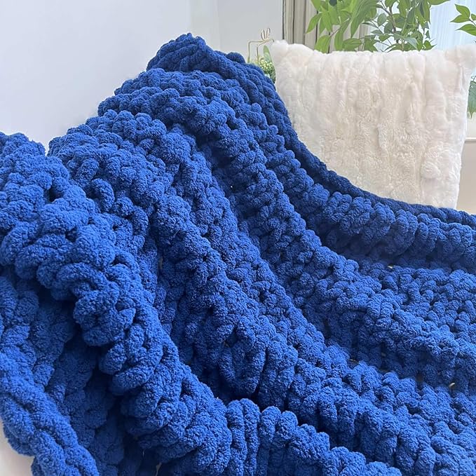 Chunky Knit Blanket Throw 48"x71", Chenille Throw Blankets, Handmade Warm & Cozy Blanket Couch Bed Home Decor, Soft Breathable Fleece Banket, Christmas for Couch Bed Sofa Best Gift (Navy Blue)-Ruum Studio Home