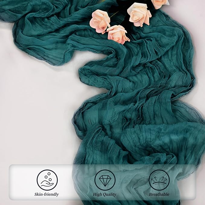20 Pack Teal 10FT Cheesecloth Table Runner Rustic Gauze Cheese Cloth Table Runner for Wedding Bridal Baby Shower Table Decorations Boho Fabric Sheer Birthday Party Table Decor 20 x 120 Inch Long-Ruum Studio Home