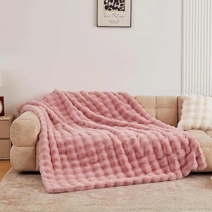 BENVWE Faux Fur Throw Blanket for Couch Bed - Fluffy Soft Thick Bubble Blanket for Living Room Home Decor - Mothers Day Birthday Gifts for Women, Dusty Pink, 63" x 80"-Ruum Studio Home
