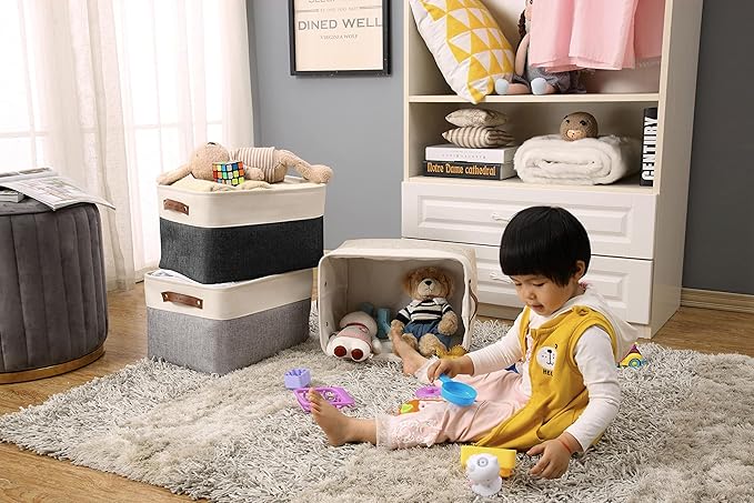 DECOMOMO Storage Bins Fabric Storage Baskets for Shelves, Linen Closet Organization Toys Nursery (Mixed Neutral, Large - 3 Pack)-Ruum Studio Home