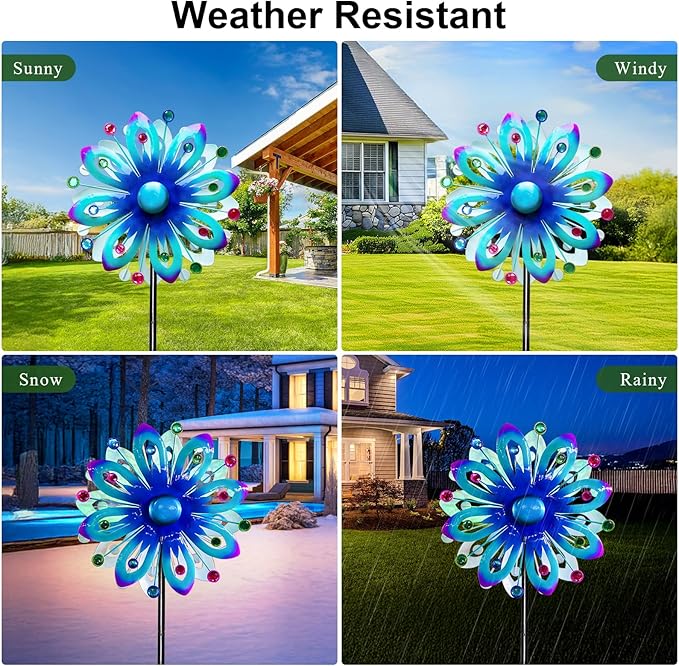Solar Wind Spinners, 60.63" Outdoor Metal Stake Yard Wind Sculpture,Solar Powered Multi-Color LED Glass Ball with Kinetic Wind Spinners for Yard and Garden Lawn Patio Decor-Ruum Studio Home