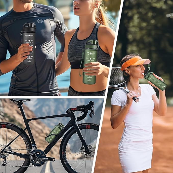 Enerbone Water Bottle, Leakproof BPA & Toxic Free, Motivational Water Bottle with Times to Drink and Straw, Fitness Sports Water Bottle with Strap for Office, Gym, Outdoor Sports-Ruum Studio Home