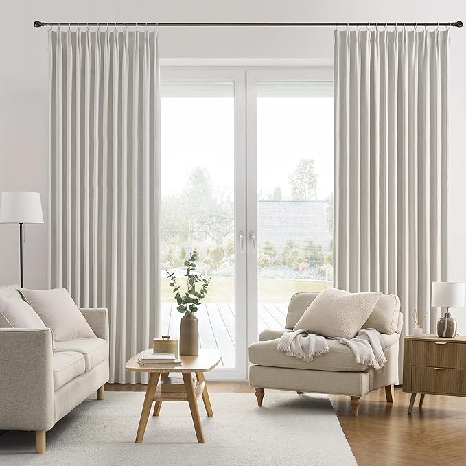 2 PCs Extra Wide Linen Blackout Curtains 108 Inches Long,Back Tab Pleaetd Drapes with Hooks Track System Curtain Panels for Large Windows Patio Sliding Door Living Room 70 x 108 Natural Birch-Ruum Studio Home