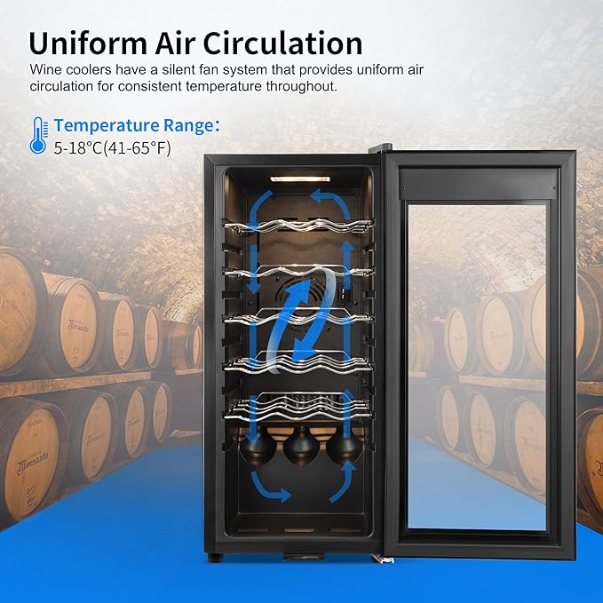 Wine Cooler Refrigerator 18 Bottles, Small Wine Fridge Mini Wine Fridge Countertop with Glass Door Wine Cellars for Red Wine, Champagne, Dry White Wine, Sparkling Wines-Ruum Studio Home