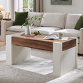 OKD 48" Modern Farmhouse Coffee Table, Wooden Living Room Table with Hidden Storage Drawer, Rustic Rectangular Center Tables with Wood Thick Design for Living Room, Office, Antique White-Ruum Studio Home